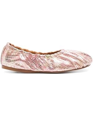 forte_forte Laminated Snake Print Leather Balle - Pink