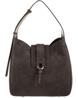 Hogan Suede Shoulder Bag With H Detail - Black