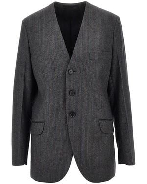 Jil Sander Pinstriped Wool Tailored Jacket - Black