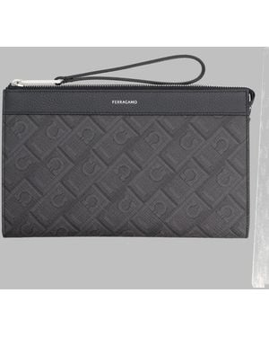 Ferragamo Luxury Leather Clutch For - Grey