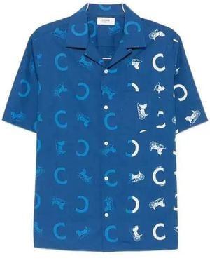 Celine Printed Short-Sleeve Shirt - Blue