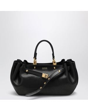 Balenciaga Small Leather Fan Carry All Bag - Black