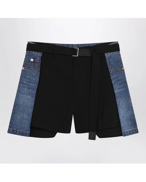 Sacai Wool And Denim Shorts - Black