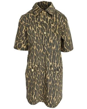 Ganni Mc Denim Animal Print Short Dress - Green