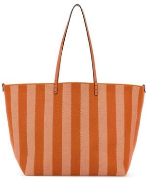 Fendi Embroidered Jacquard Large Roll Shopping Bag - Orange