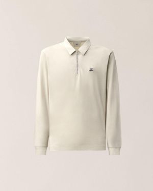 C.P. Company C.P.Company Stretch Piquet Long Sleeve Zip Polo - Natural
