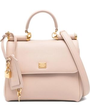 Dolce & Gabbana Dolce & Gabbana Sicily M Nude Det Golden Logo Bag - Natural