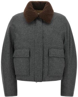 Brunello Cucinelli Shearling Collar Cropped Jacket - Grey