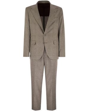Brunello Cucinelli Prince Of Wales Flannel Suit - Natural
