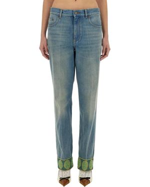 Valentino Denim Trousers With Jacquard Edges - Blue