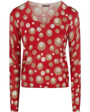 In bed with You Printed V Neck Sweater - Red