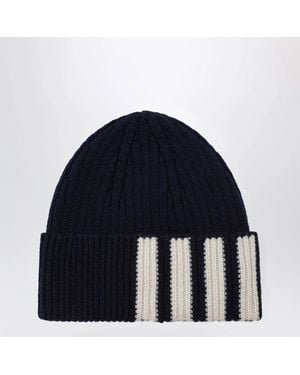 Thom Browne Ribbed Cashmere Beanie - Blue