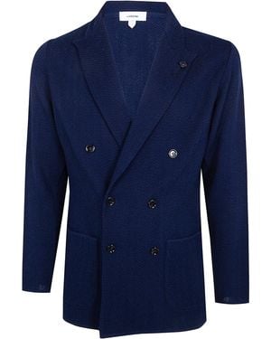 Lardini Double Breasted Jacquard Knitted Jacket - Blue