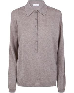 Frankie Shop Melange Tala Knit V-Neck Polo - Brown