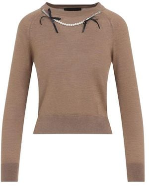 Simone Rocha Classic Long Sleeve Jumper W/ Emb - Brown