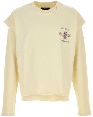 Purple Denim Knit Tops - Natural