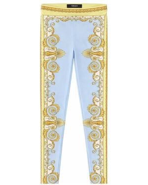 Versace Leggings With "Baroque" Print - Blue