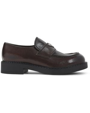 Prada Brushed Leather Loafers With Triangle Logo - Black