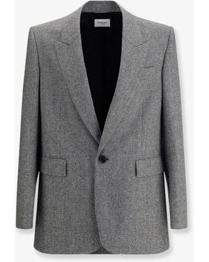 Saint Laurent Prince Of Wales Wool Blazer - Gray
