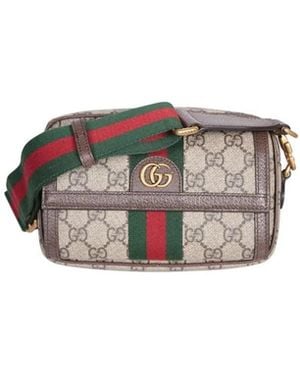 Gucci Gg Supreme Ad Leather Mini Ophidia Crossbody Bag - White