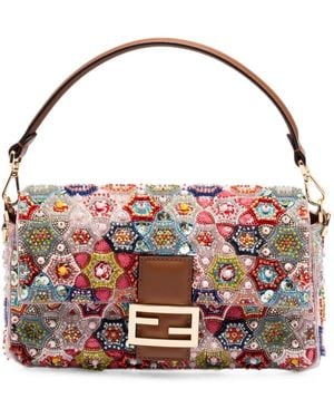 Fendi Baguette Bead-Embellished Shoulder Bag - White
