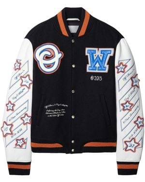 Off-White c/o Virgil Abloh Wiz Lea Wool Varsity Jacket - Blue