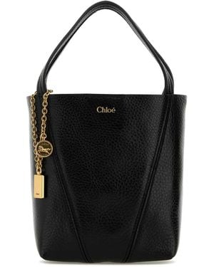 Chloé Leather Small Spin Shopping Bag - Black