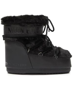Moon Boot "Icon" Low Faux Fur Boot - Black