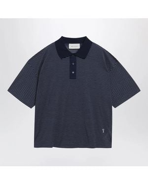 Ami Paris Striped Ami De Coeur Polo By - Blue