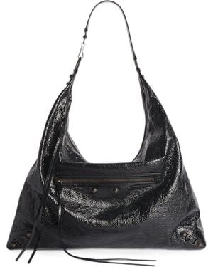 Balenciaga Large Le City Crinkled-Leather Shoulder Bag - Black
