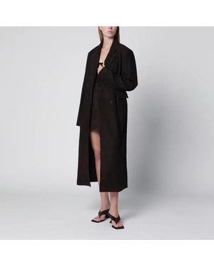 ROTATE BIRGER CHRISTENSEN Dark Double-Breasted Suede Coat - Black