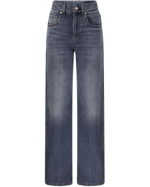 Brunello Cucinelli Wide-Leg Stretch Denim Jeans - Blue