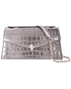 McQueen Skull Top Handle Clutch - Grey
