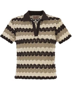 MC2 Saint Barth Multicolor Striped Crochet Lace Polo Shirt