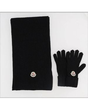 Moncler Set Sciarpa E Guanto Tricot - Black