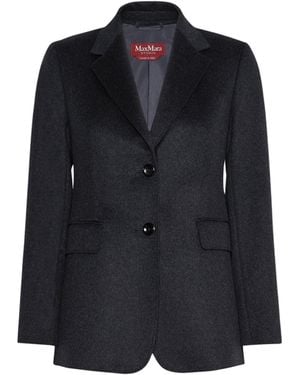 Max Mara Single-Breasted Wool Broadcloth Blazer - Blue