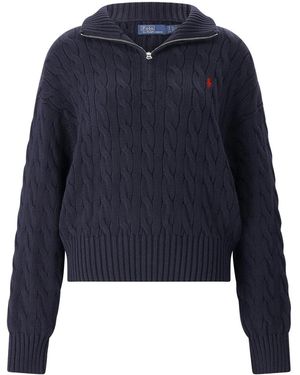 Polo Ralph Lauren Cable-Knit Sweater With Quarter-Zip And Ribbed Cuf - Blau