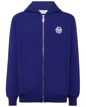 Philipp Plein Hoodie Sweatjacket Ls Iconic Plein - Blau