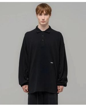 032c Schwarzes Oversized Langärmliges Poloshirt