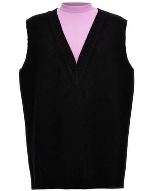 Jil Sander Contrast Fleece-Inserted Wool Blend Knit Vest - Schwarz