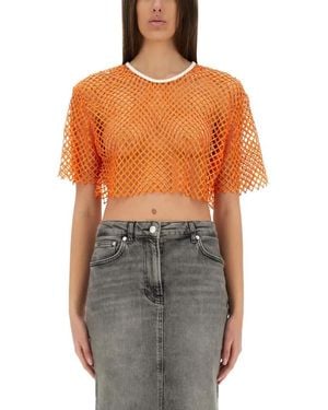 Moschino Cropped Mesh Top With Contrasting Neckline - Orange