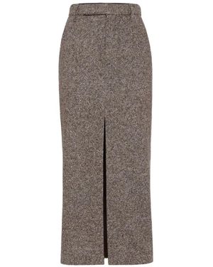 Brunello Cucinelli High-Waisted Houndstooth Midi Skirt - Braun
