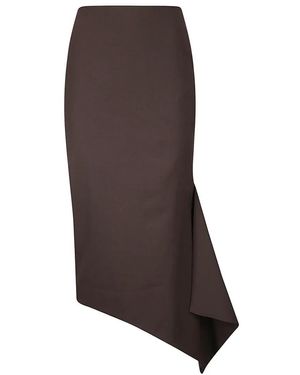 THE LATEST Slim Longuette Skirt With Side Slit - Braun