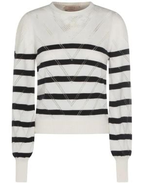 Twinset Lightweight Knit Sweater With Chevron Stripes - Weiß