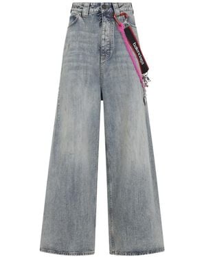 Balenciaga Wide-Leg High Waist Jeans With Unique Accessory Ch - Grau