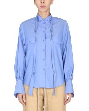 Jejia Structured Poplin Shirt With High Collar - Blau