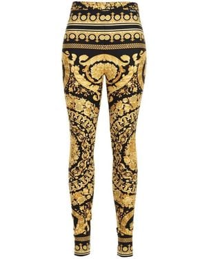 Versace High-Waisted Stretch Leggings With Barocco Print - Mettallic