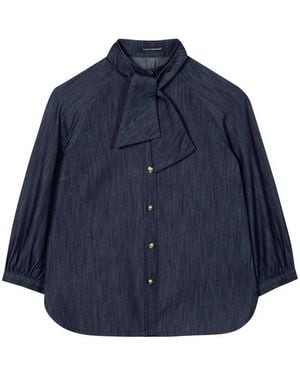 Luisa Cerano Denim-Bluse Mit Schluppe - Blau
