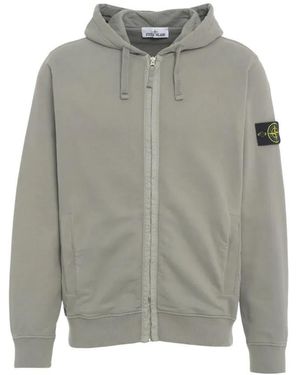 Stone Island Zip-Up Hoodie With Embroidered Logo Patch - Grau