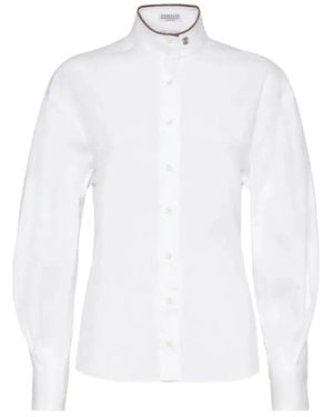 Brunello Cucinelli High Mandarin Collar Long-Sleeved Blouse With Tail - Weiß